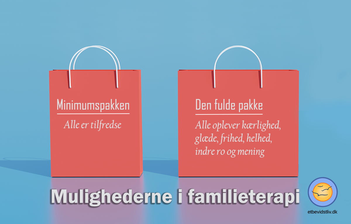 To poser illustrerer de to pakker, man kan gå efter i familieterapi - en minimumspakke eller den fulde pakke. 